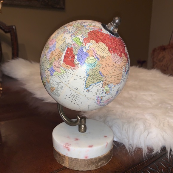 Decorative Globe Brown Wood Base On Marble - Picture 5 of 15